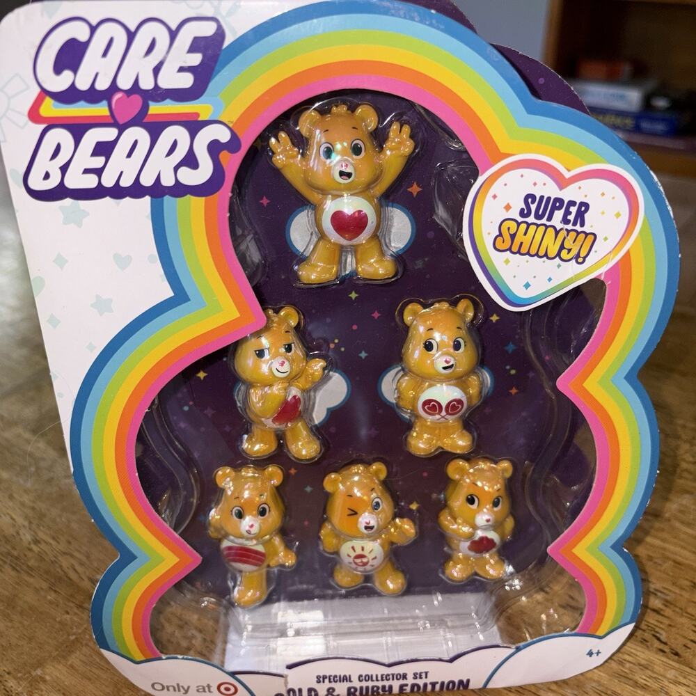 Care Bears Super Shiny Gold & Ruby Special Edition Collectible 6-Pack Figure Set
